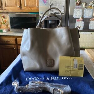 DB Barlow Pinkish Gray Florentine Leather Satchel Shoulderbag Crossbody & DB Du…